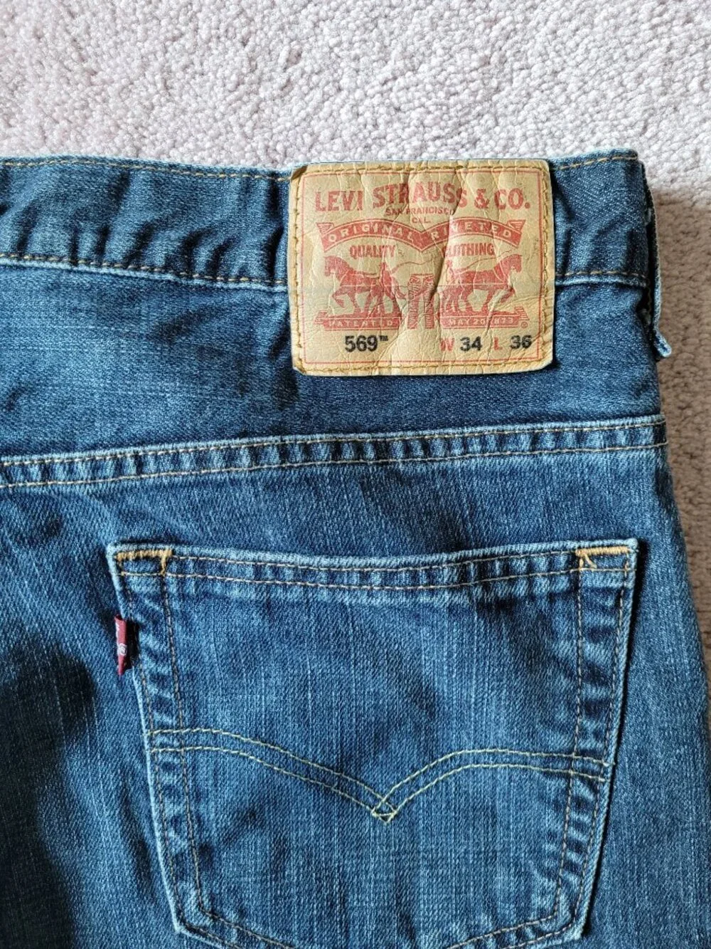 Levi's 569 Loose Straight Fit Jeans Mens 37x35 Dark Wash Blue Denim